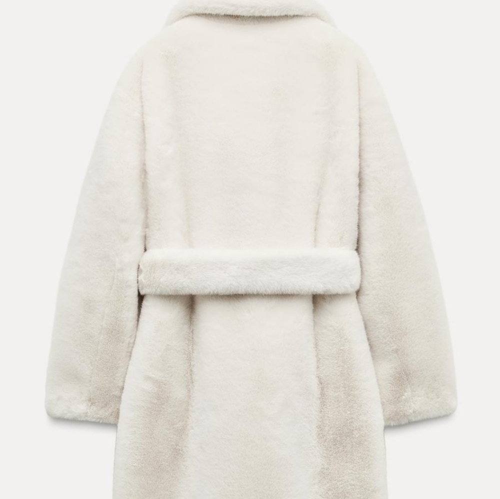 ZARA Women's Faux Fur Belted Coat ZW Collection(Ecru, US S, M, L /EUR S, M, L) - Picture 7 of 15